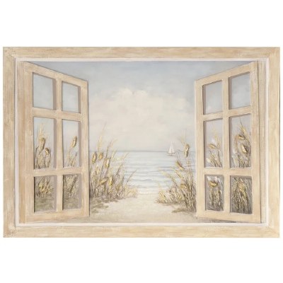 31" x 47" Beach View Window Framed Coastal Canvas