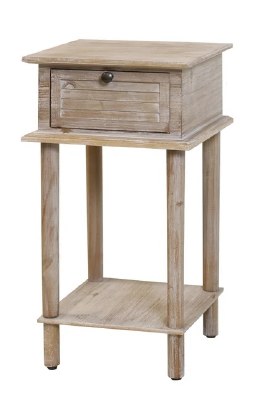 14" Whitewash Light Brown One Drawer and One Shelf End Table