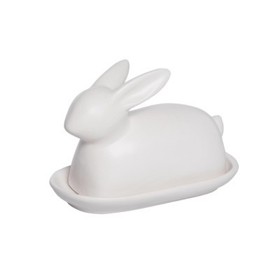 7" White Bunny Butter Dish