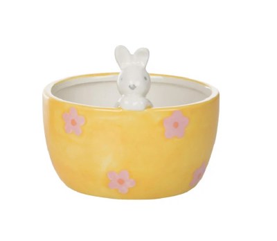 3" Yellow Ceramic Bowl With Peeking Bunny