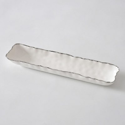 3" x 13" White and Silver Porcelain Cracker Tray by Pampa Bay