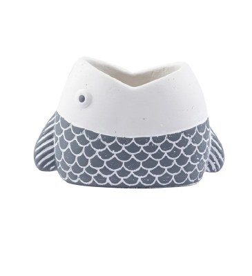 4" White and Gray Fish Head Pot