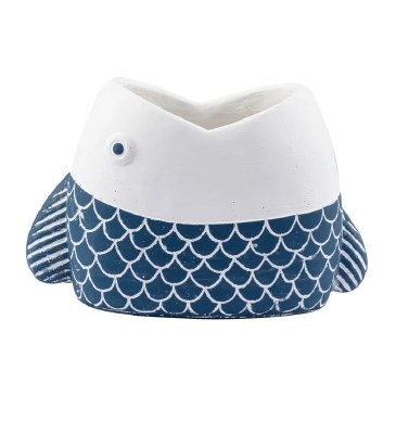 5.5" White and Blue Fish Head Pot