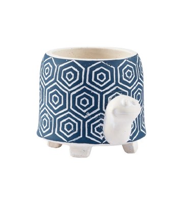 4.5" Dark Blue and White Turtle Pot