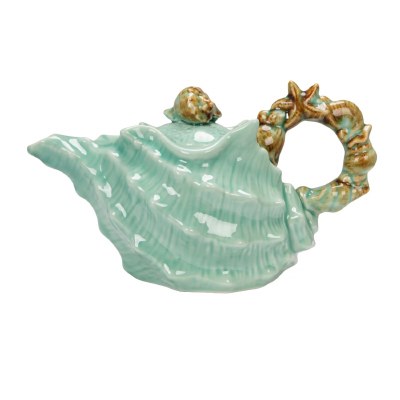 28 Oz Green Shell Ceramic Teapot