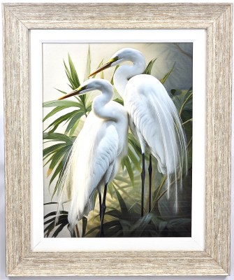 35" x 29" High Tide Egrets 2 Gel Textured Print in Sand Frame