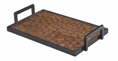 9" x 15" Black and Brown Wood Glass and Metal Tray