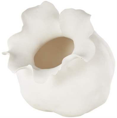 9" White Ruffle Rim Slant Ceramic Vase
