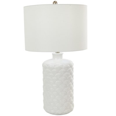 27" White Scallop Column Ceramic Table Lamp