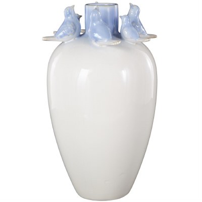 15" Blue Birds On White Vase