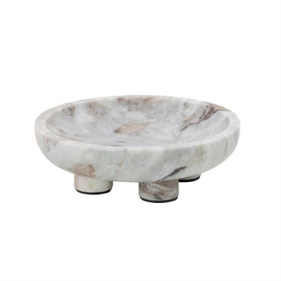 8" Round Gray Marble Footed Bowl