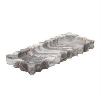 5" x 12" Gray Marble Scallop Edge Tray