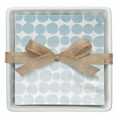 5.75" Sq Beverage Napkin Holder With Blue Dot Napkins