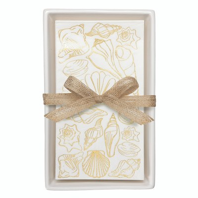 8" x 4" Gold Shell Guest Towels With Holder