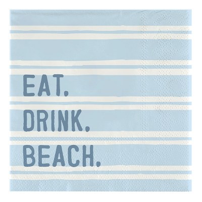 5" Sq "Eat. Drink. Beach" Stripes Beverage Napkin