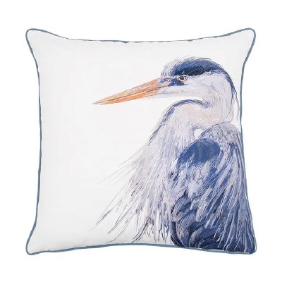 20" Sq Blue Heron Portait Decorative Coastal Pillow