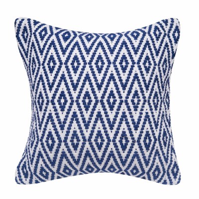 18" Sq Navy and White Diamond Decorative Indoor/Outdoor Pillow