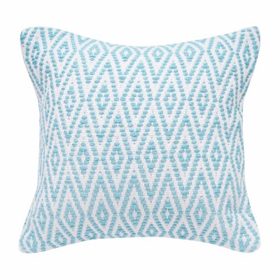 18" Sq Aqua and White Diamond Decorative Indoor/Outdoor Pillow