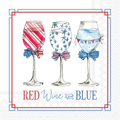 5" Sq Red and Blue "Red Wine and Blue" Beverage Napkins