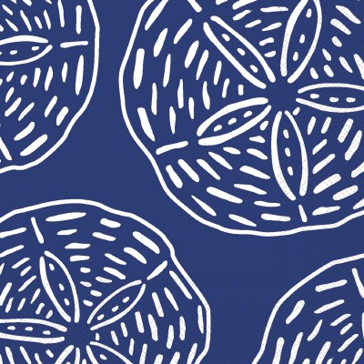 5" Sq Dark Blue with White Sand Dollars Beverage Napkins
