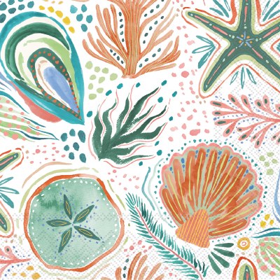 5" Sq Orange and Green Shells Beverage Napkins