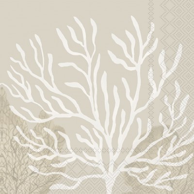 5" Sq Beige Seafan Beverage Napkins