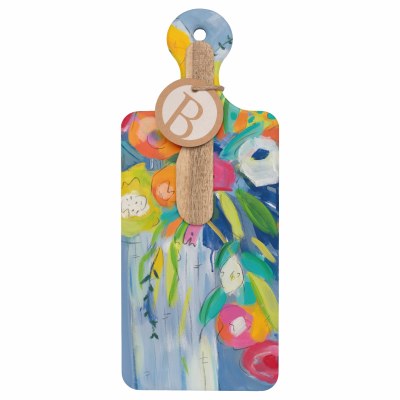 11.5" Multicolor Blossoms Cutting Board With Spreader