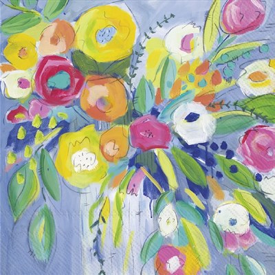 5" Sq Multi Color Blossoms Beverage Napkins