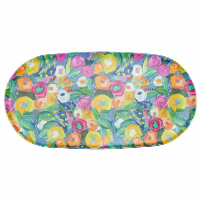 9" x 19" Oval Multi Color Blossoms Melamine Platter
