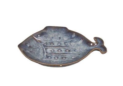 9" Blue and Brown Fish Shaped Ceramic Plate