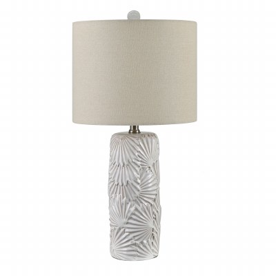 23" Distressed White Fronds Ceramic table Lamp