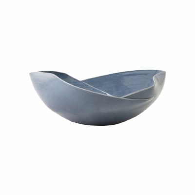 17" Blue Oval Fold Ceramic Bowl