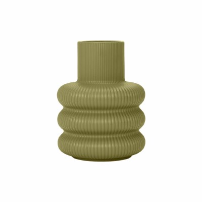 10" Green Ribbed Ceramic Vase