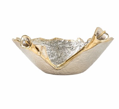 15" Silver and Gold Calla Lily Aluminum Bowl