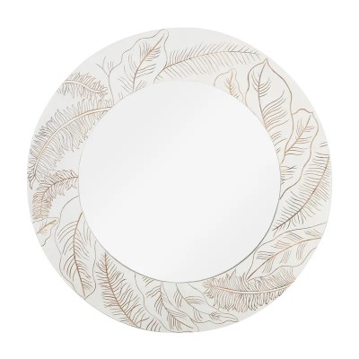 48" White and Brown Tropical Leaves Wall Mirror