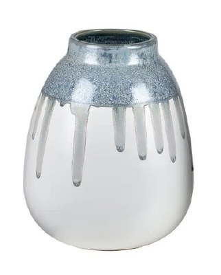 10" Blue and White Drip Ceramic Vase