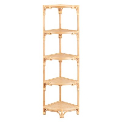 63" Natural Rattan Corner Shelving Unit