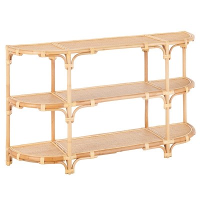 60" Natural Rattan Two Shelf Console Table
