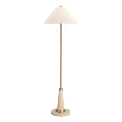 65" Beige Faux Stone Two Pull Resin Floor Lamp