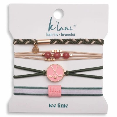 Set of Five Large Pink "Tee Time" Hair Tie/Bracelets