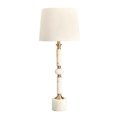 35" White Alabastor Bronze Column Table Lamp