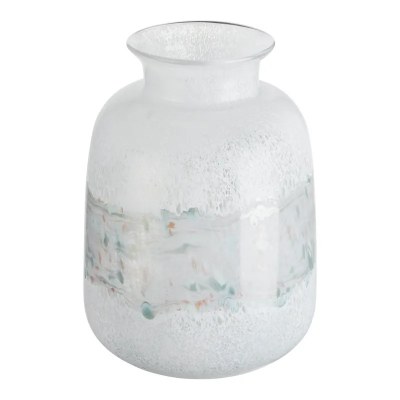 11" White Multi Color Band Glass Vase