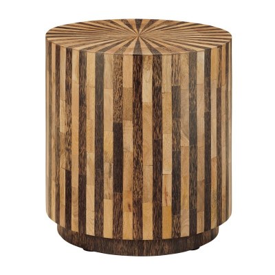 18" Round Natural and Brown Stripe Wood Table