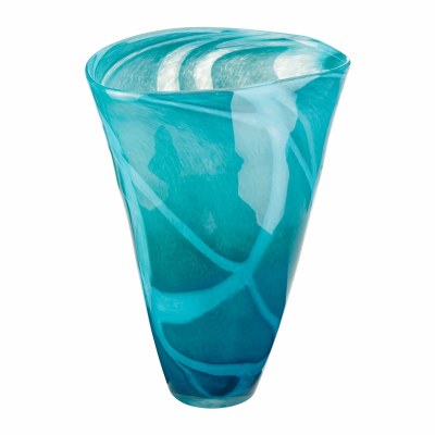 12" Turquoise and White Glass Vase