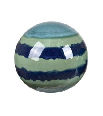 7.5" Turquoise Stripe Ceramic Orb