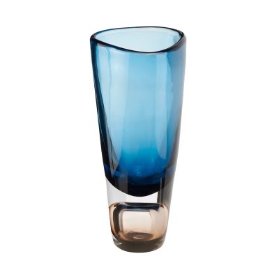 15" Blue and Clear Glass Vase