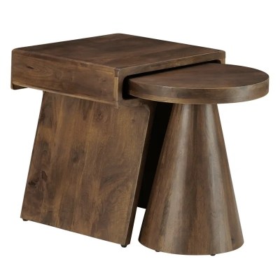 Set of Two 22" Brown Wood Cone Shape Nesting End Tables