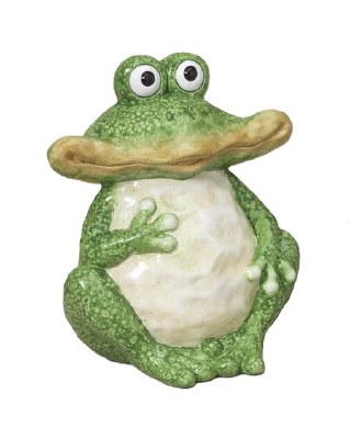 9" Green and Cream Ceramic Frog Figurine