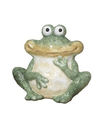 7" Green and Cream Ceramic Frog Figurine