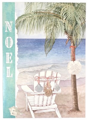 Box of 18 7" x 5" "Noel" Chair With Shell Ornaments Christmas Greeting Cards
